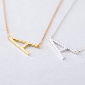 Sideways Letter Necklace Large Initial Necklace  Initial Jewelry Gift for Her